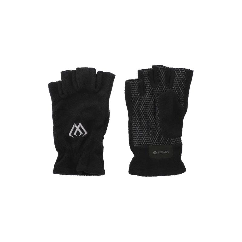 Mikado Fleece Gloves - Half Finger Size L - Black And Gray .